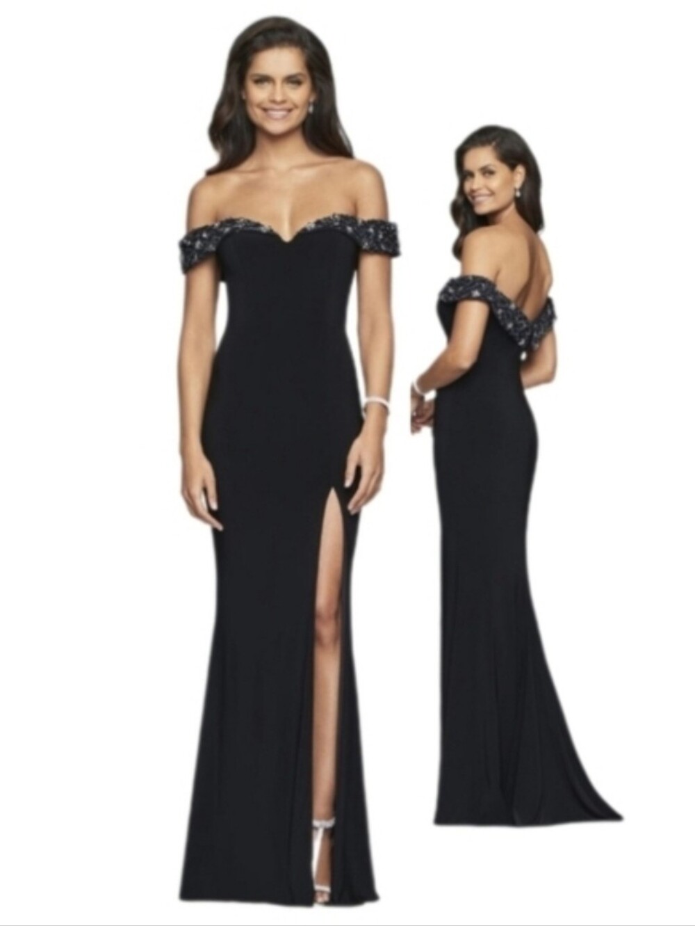 Faviana Dress Glamour Off Shoulder Sweetheat Neckline Maxi Black Size 8 - Picture 2 of 16